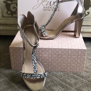 Badgley Mischka T-Strap Shoes with Clear Stones